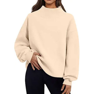 Pull en molleton de coton épais et respirant pour femme, coupe ajustée, col rond, épaules tombantes, idéal pour l'hiver, écologique et de haute qualité - Product Image 1