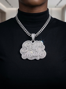 RCK Global SELFMADE Handwritten Pendant with Iced Outer Frame VVS1 Moissanite 925 Sterling Silver Hip Hop Medallion <b>Necklace</b> - Product Image 2