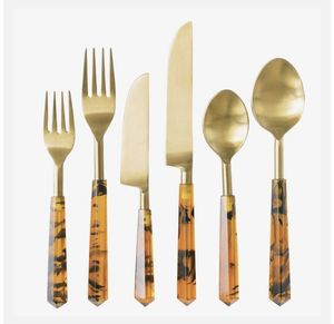 Trending Gold And <b>Grey</b> Handle Stainless Steel Flatware <b>Set</b> Luxury Spoon Fork Knife Tableware - Product Image 4