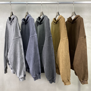 Sudadera con Capucha Lisa Desgastada con Lavado Ácido para Hombre, con Logotipo Bordado, 100% Algodón, Sudadera con Capucha y Hombros Caídos para Hombre - Product Image 6