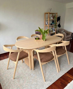 Ensemble de table à manger moderne en teck massif 8 pièces avec chaises rembourrées pour hôtel et appartement - Product Image 4
