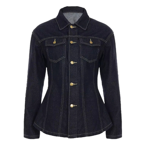 Chemise en jean décontractée extensible et douce pour femme, coupe classique, haute qualité, style streetwear avec broderie et boutons - Product Image 1