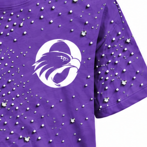 Unisex <b>Purple</b> Pearl Studded T <b>Shirt</b> Trendy Round Neck Short Sleeve Decorative Beaded Tee for Casual Fashion and Stylish Daily - Product Image 5