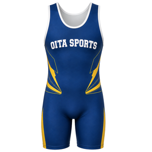 Combinaison de lutte sublimée bleu roi et jaune pour hommes, imprimé numérique, en polyester, tenue de lutte, vêtements de sport pour la performance athlétique - Product Image 1