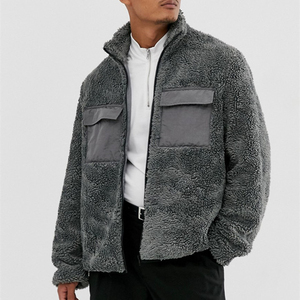 Veste d'hiver en polaire Sherpa à manches longues et fermeture éclair, couleur unie, coupe ample, style streetwear pour hommes – Vente en gros personnalisée - Product Image 3