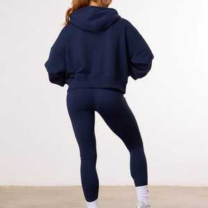 Ensemble de survêtement gris à capuche pour femme, manches longues, couleur unie, coupe ample, sweat-shirt décontracté et pantalon avec poches latérales et taille élastique - Product Image 5