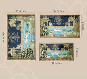 Plateau de service en bois imprimé émail, ensemble de 3 pièces, motif cygne gravé or, Art Déco, décoratif haut de gamme pour la maison et la cuisine - Product Image 4