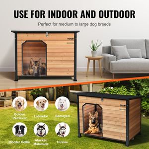 Medio-grande casa per cani all'aperto con pavimento sopraelevato impermeabile Anti-morso legno e ferro telaio tetto aperto Design per animali domestici - Product Image 6