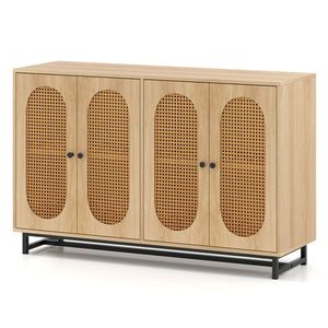 Credenza Grande in Rattan PE Naturale da 50 Pollici con 4 Ante e Ripiani Rimovibili e Regolabili - Product Image 1