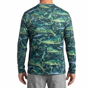 Camisa de Pesca Moderna para Hombre con Estampado de Sublimación Personalizable, Cuello Redondo, Diseño con Patrón de Peces - Product Image 1