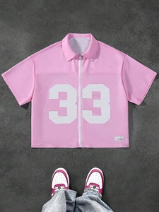 เสื้อเจอร์ซีย์ผู้ชายสีชมพู แขนยาว ทรงปกติ ไซส์ใหญ่ ผ้าฝ้าย 100% ระบายอากาศได้ดี ผ้าถัก สตรีทแวร์ แห้งเร็ว พิมพ์ลายหมายเลข 33 - Product Image 6
