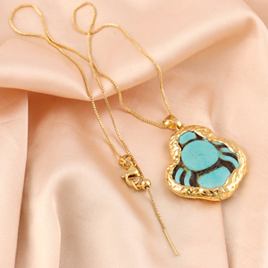 Exclusive Collection Synthetic Turquoise Pendant <b>Necklace</b> Gold Electroplated Edged <b>Spider</b> Design Box Chain Celestial <b>Necklace</b> - Product Image 6