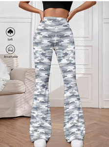 High Waist <b>Camouflage</b> Flare Pants Women's Sporty Yoga Pants Full Length Elastic Waist Printed Activewear Bottoms Summer Style - Product Image 2