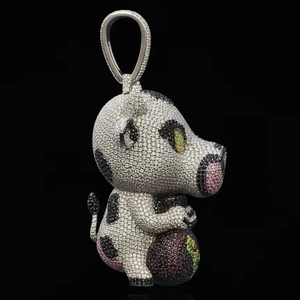 Colgante de vaca de dibujos animados con diamantes y piedras pavé multicolor de plata 925 |   Joyas de Lujo con Diseño de Animales para Fiestas Hip Hop - Product Image 2