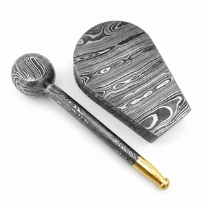 Jexmoo Custom Handmade Damascus Steel Premium Metal Smoking Pipe with Leather Sheath & Decorative Ashtray <b>Stand</b> Set Perfect Gift - Product Image 4