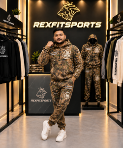 ชุดวอร์มลายพรางสำหรับผู้ชาย REXFIT SPORTS พร้อมงานปักแบบดิสเทรส พิมพ์ลายสกรีน เสื้อฮู้ดดี้และกางเกงจ็อกเกอร์แบบสปอร์ต - Product Image 4