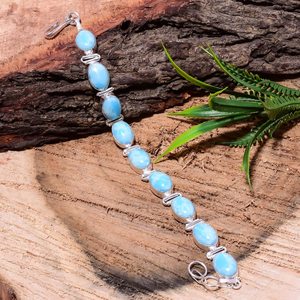 Pulsera con engaste de larimar, larimar azul natural, hecha a mano, plata de ley 925, regalo para ella - Product Image 2