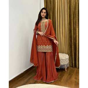 Ensemble haut-plazzo et dupatta de soirée de créateur, taille XL, broderie pour un look élégant - Product Image 5