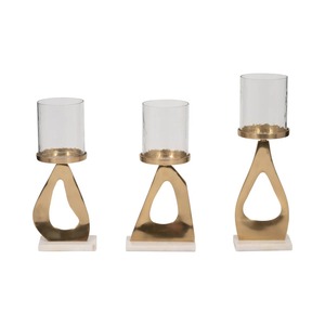 Ensemble de 3 porte-bougies élégants en aluminium, marbre et verre, supports décoratifs de luxe pour bougies, décoration intérieure moderne à prix abordable - Product Image 1