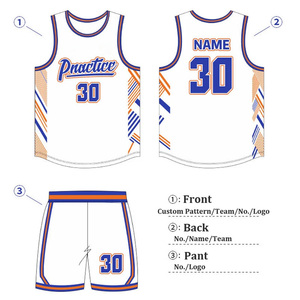 Practice Basketball Jersey Set <b>White</b> Blue Orange Sublimated Quick Dry Unisex Adult Tank Top Shorts Teamwear OEM - Product Image 5