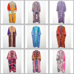 Vestido Kimono de Seda Floral Vintage Surtido para Verano, Talla Única, Túnica de Maternidad, Bata, Ropa de Playa, Traje de Baño de Sari Indio Reciclado - Product Image 1