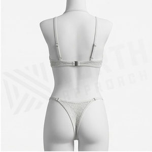 Women's Textured Halter Bikini Set With <b>Mesh</b> Detail And Thong Bottoms - Product Image 2