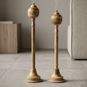 Quemador de incienso alto de madera hecho a mano con tapas de globo perforadas para liberar humo aromático y decoración rústica del hogar - Product Image 5