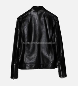 Latest Style Wholesale Men's <b>Slim</b> <b>Fit</b> Winter Canvas Leather <b>Jacket</b> Men's Band Collar Biker Leather <b>Jacket</b> for men - Product Image 5