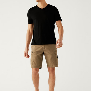 Pantalones Cortos Cargo Color Caqui para Hombre con Bolsillos Laterales, Corte Regular, Ropa Casual - Product Image 3