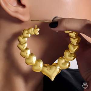 Pendientes de aro fino PRAO, aros de corazón de gran tamaño chapados en oro antideslustre - Product Image 3
