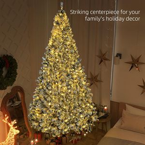 210 cm 9FT Prelit Artificial Christmas <b>Tree</b> Flocked Snow Frosted Branches Warm White <b>LED</b> Lights Auto Open for Decorations - Product Image 4
