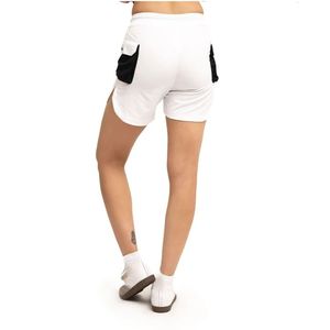Shorts de sport blancs pour femmes avec empiècements latéraux noirs, taille à cordon de serrage, légers, pour la course et l'entraînement - Product Image 6