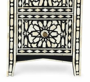 Black and <b>White</b> Bone Inlay <b>Bedside</b> <b>Table</b>, Handmade Floral Nightstand, 2 Drawer End <b>Table</b>, Luxury Bedroom Side <b>Table</b> - Product Image 5