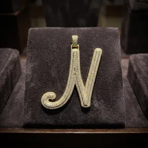 Pendentif Lettre Alphabet Personnalisé Prix de Gros Plaqué Or 10K 14K avec Diamants Naturels VS-SI pour Mariage - Product Image 3