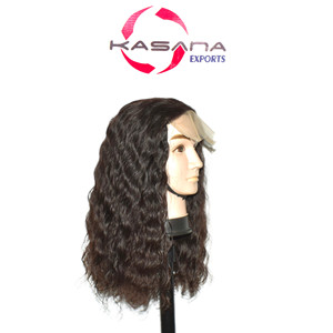 Perruque en cheveux indiens Remy personnalisée, nouée à la main, pré-épilée, avec dentelle transparente, bonnet respirant, texture soyeuse, ondulations lâches, ondulations naturelles, fabriquée à la machine - Product Image 1
