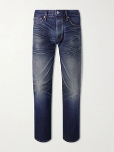 Jeans de mezclilla de hombre de pierna recta, lavado a la piedra, de algodón ligero, corte regular, transpirables para primavera y otoño, con efecto 'Laser Whiskers' de alta calidad - Product Image 3