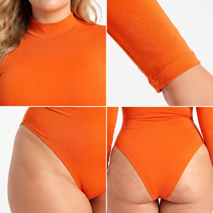 Body de una pieza de talla grande para mujer, cuello simulado, manga larga, moldeador de cuerpo, adelgazante hasta la pantorrilla, 100% Spandex Poliéster - Product Image 6