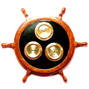 นาฬิกาติดผนังไม้พร้อมพวงมาลัยเรือ,นาฬิกาแบบวินเทจสำหรับแต่งบ้าน - Product Image 1