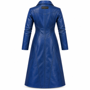 Abrigo Largo de Cuero Azul Rey Asimétrico con Cremallera para Mujer, Estilo Gabardina, Hecho a Medida (OEM/ODM) - Product Image 2