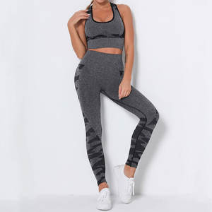 Ensemble de yoga pour femmes à haute élasticité, 2 pièces, soutien-gorge de sport respirant et leggings, vêtements de sport - Product Image 1