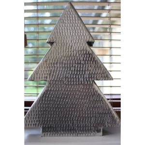 Sculpture d'arbre de Noël moderne en métal avec base en bois, figurine argentée pour table, décoration de maison pour les fêtes, ornements d'hiver festifs, vente en gros - Product Image 6