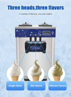 Machine à glaces molles commerciale 3 saveurs 25-28L/H, machine à glaces automatique de table pour les entreprises