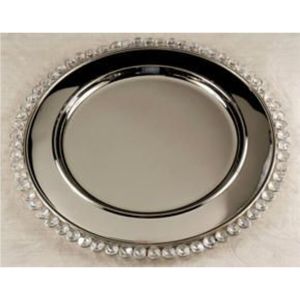 Assiette de service décorative ronde en verre perlé argenté de luxe, finition miroir, pour mariage, événement, banquet, décoration de table - Product Image 1