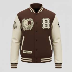 Chaqueta Universitaria Personalizada, Cuerpo de Lana, Mangas de Cuero, Parches Bordados, Estilo Letterman, Proveedor de Fábrica al por Mayor OEM - Product Image 1