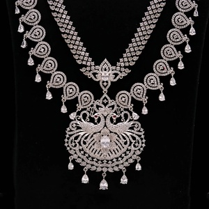 <b>Necklace</b> Set 2 Layer Bridal Jewelry 18K White Gold Plated Brass Vintage <b>Statement</b> <b>Necklace</b> South Indian Wedding & Party Earrings - Product Image 2