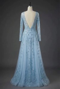 Vestidos de fiesta de tul con pedrería hechos a mano, cuello alto, manga casquillo, largo hasta el suelo, para noche, fiesta formal, proveedor mayorista - Product Image 2