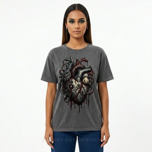 T-shirt graphique personnalisé pour femme, style découpe papier 3D, imprimé fille zombie, en coton gris, fabrication sérigraphiée, streetwear décontracté - Product Image 6