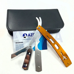 Navaja de Afeitar Recta Plegable de Acero Inoxidable con Mango de Plástico Color Dorado para Afeitado Profesional de Cuerpo y Rostro, Estilismo y Cuidado Personal - Product Image 1