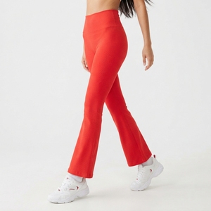 Custom Logo Fitness Activewear Ribbed Knit Yoga <b>Flared</b> <b>Leggings</b> Soft Gym Sports Pants - Product Image 3