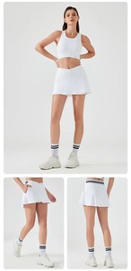 Jupe de tennis taille haute pour femme, coupe trapèze, avec poches, mini-jupe de sport athlétique unie - Product Image 4